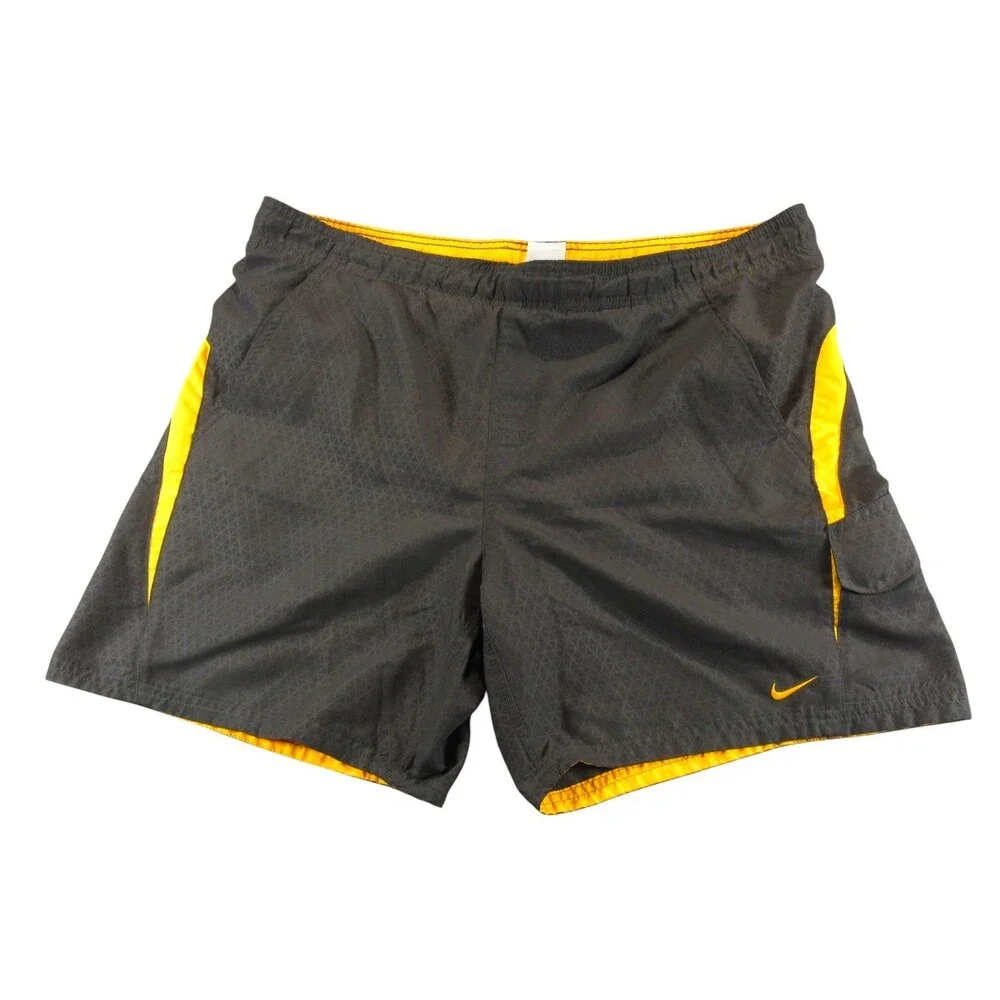 Nike Mens Swim Trunks L x 7 Black‎ Yellow 100% Polyester Pocket Swoosh Logo